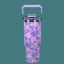 SITARAYURI Flip Straw Tumbler Printed 900ML Purple – Premium Stainless Steel Luxury Insulated Bottle