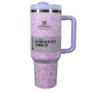 Stanley Original Flower Printed Pink Tumbler – Premium Insulated 40oz Bottle with Straw & Handle