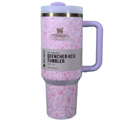 Stanley Original Flower Printed Pink Tumbler – Premium Insulated 40oz Bottle with Straw & Handle