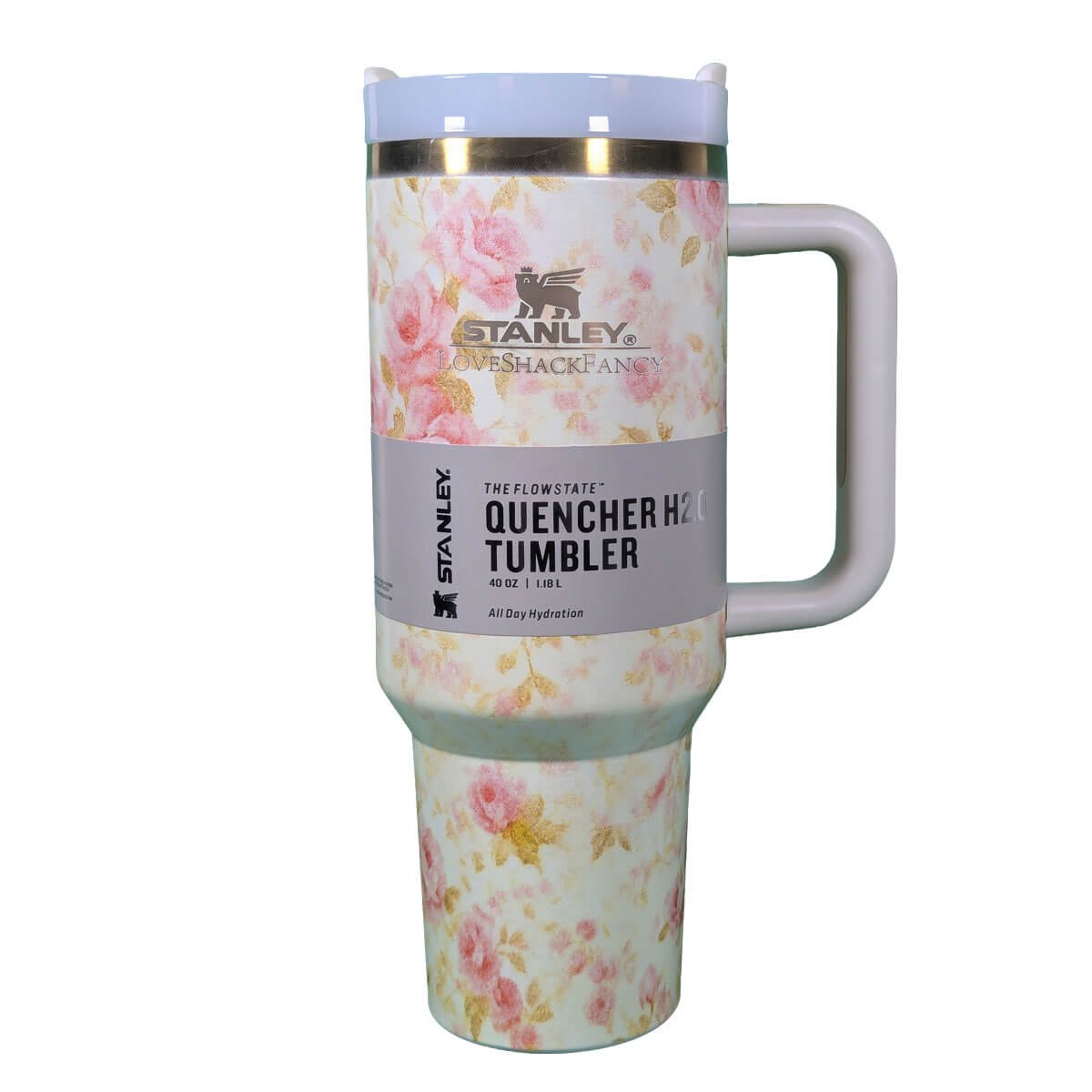 Stanley Premium Original Flower Printed Off White Tumbler – Luxury Insulated 40oz Bottle with Straw & Handle
